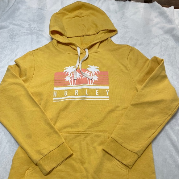 Hurley Pullover Hoodie Yellow Graphic Women's Medium with front pocket - Picture 1 of 11